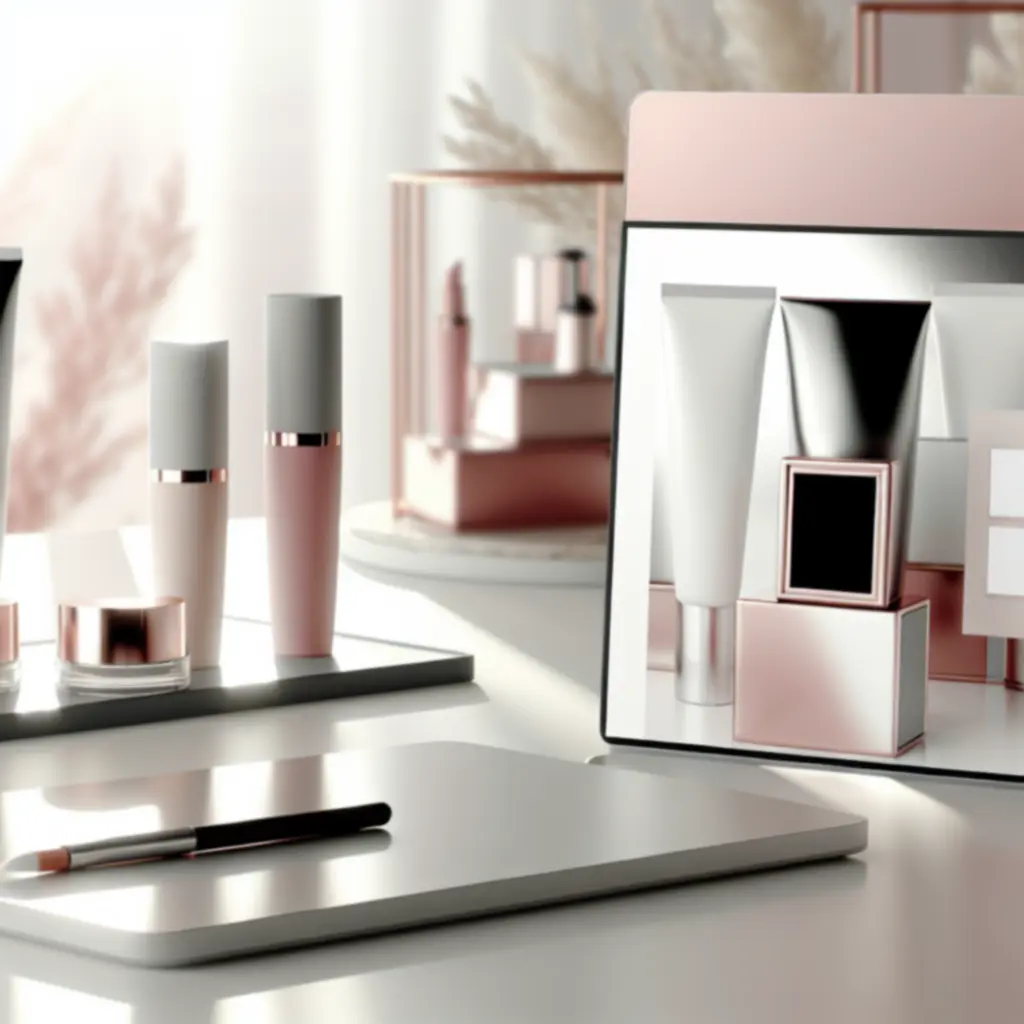 Elegancka kompozycja ekologicznych kosmetyków w spokojnej, luksusowej aranżacji
